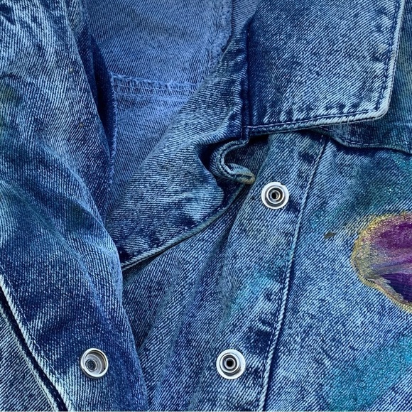 Vintage Denim Blue Jean Jacket Floral 80s Women’s Size Large - Picture 5 of 12
